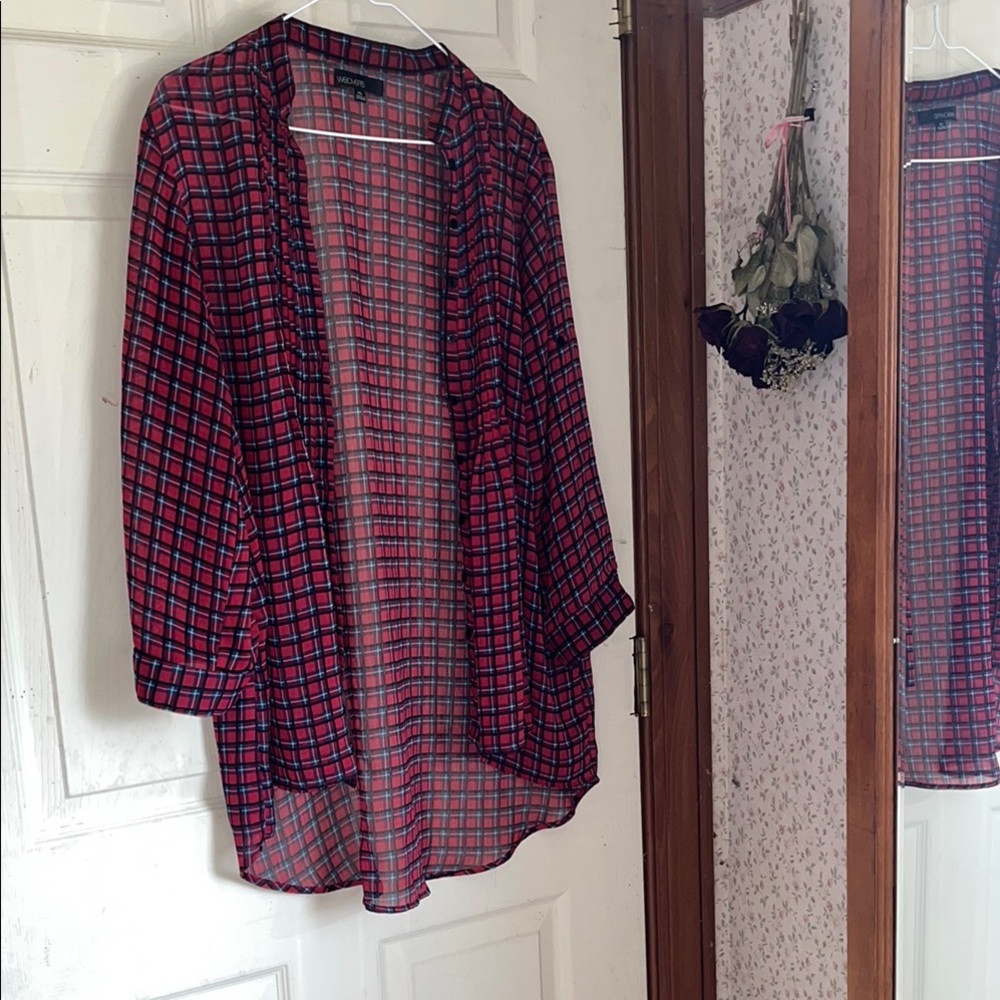 Red and Blue Plaid Button-Up Shirt